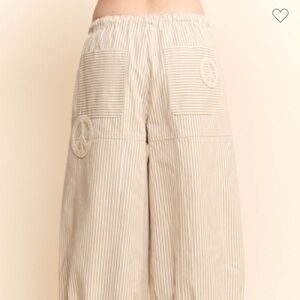 DAVI & DANI Striped Cream Wide-Leg Pants